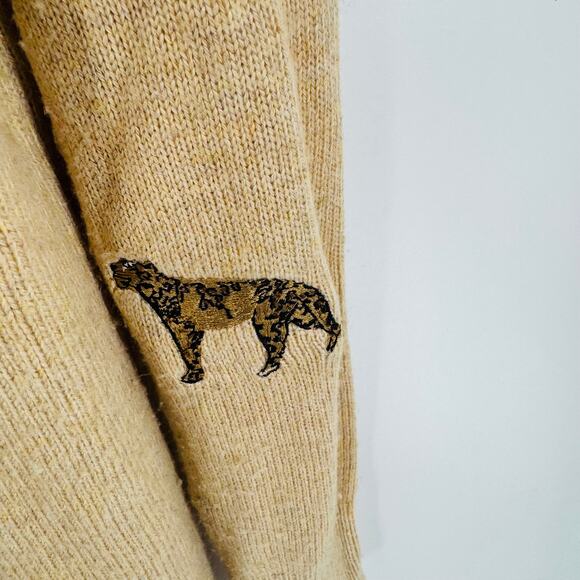 Chico’s Wool Cashmere Leopard Embroidered Sweater Tan Crewneck Women’s Size 0 - Picture 4 of 7